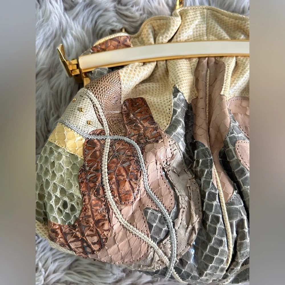 Vintage 80s/90s Carlos fiori, snake skin Crossbody patchwork bag - Picture 10 of 13